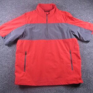 Columbia Jacket Mens Medium Red Gray Colorblock 1/4 Zip Golf Windbreaker Pockets